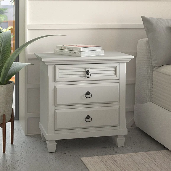Alpine Furniture Winchester 3 Drawer Nightstand in White 1306-W-NS