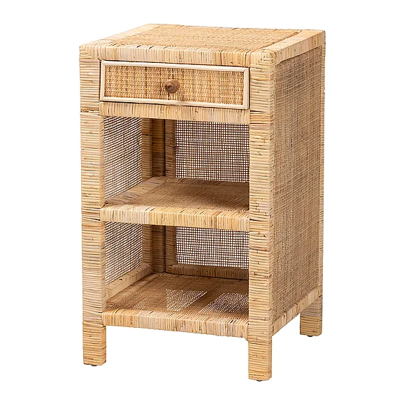 bali & pari Bella Bohemian Natural Brown and 1-Drawer Nightstand 13095