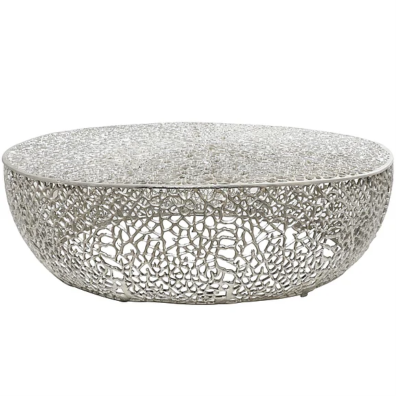 UMA Silver Aluminum Metal Coral Abstract Living Room Coffee Table, 44" x 44" x 13" | 13101