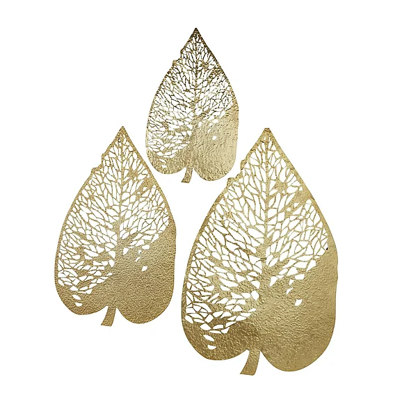 UMA Gold Metal Leaf Home Wall Decor with Laser Cut Detailing, Set of 3 45, 36, 28H | 13109