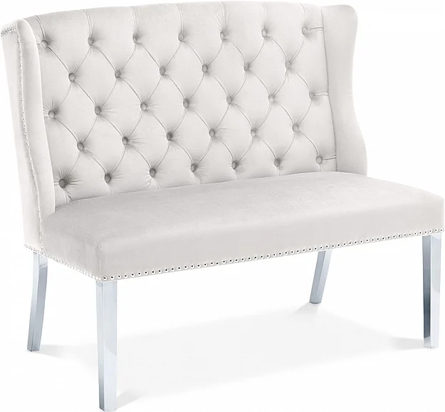 Meridian Suri Velvet Settee Bench in Cream Velvet 810Cream