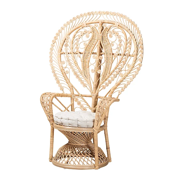 bali & pari Fedra Bohemian Natural Brown Peacock Accent Chair 13118