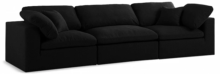 Meridian Serene Linen Textured Fabric Deluxe Comfort Modular Sofa in Black Linen Textured Fabric 601Black-S119