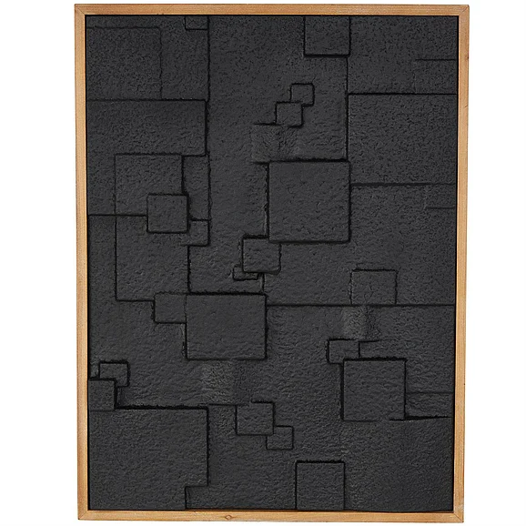 UMA Black Wood Geometric Dimensional Textured Shapes Home Wall Decor with Brown Frame, 24" x 2" x 32" | 13146