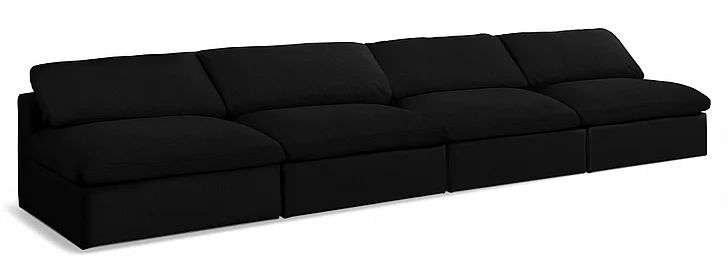 Meridian Serene Linen Textured Fabric Deluxe Comfort Modular Armless Sofa in Black Linen Textured Fabric 601Black-S156