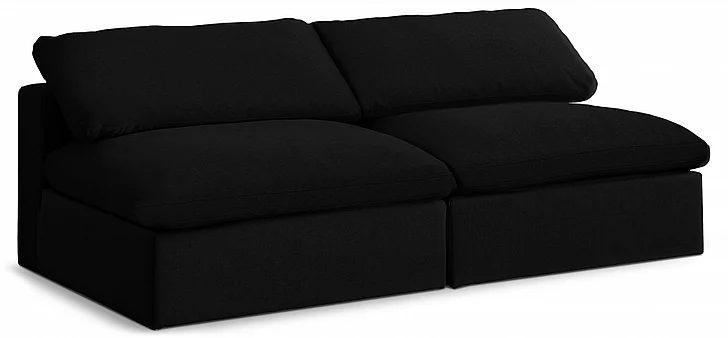 Meridian Serene Linen Textured Fabric Deluxe Comfort Modular Armless Sofa in Black Linen Textured Fabric 601Black-S78