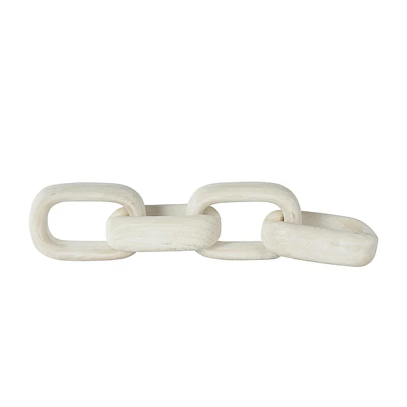 UMA Cream Wood Chain 4 Link Decorative Sculpture with Natural Wood Grains, 18" x 5" x 4" | 13158