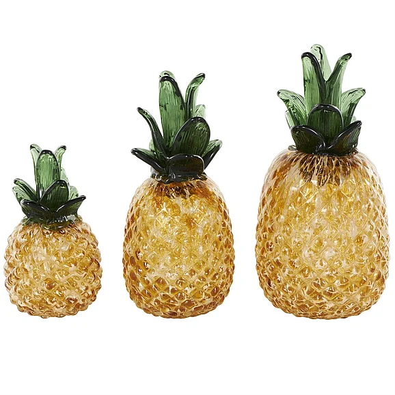 UMA Orange Glass Fruit Faceted Pineapple Decorative Sculpture, (Set of 3) 11, 10, 7H | 13173