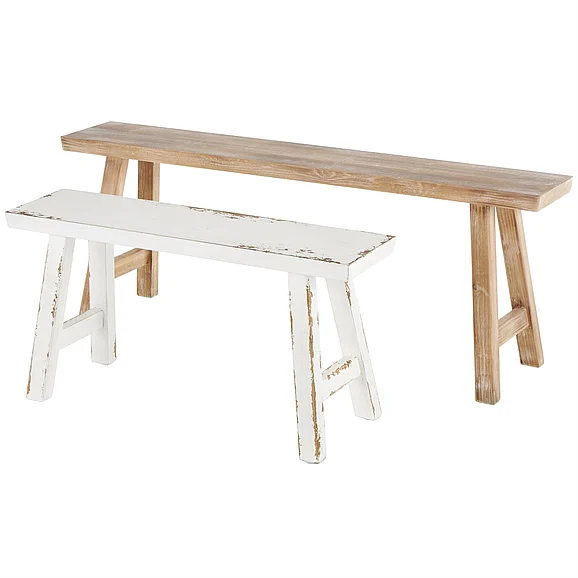 UMA Brown Wood Slim Distressed Home Bench with Smaller White Bench, Set of 2 47, 31W | 13193