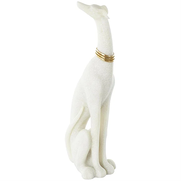 UMA Cream Polystone Dog Sitting Decorative Sculpture with Gold Collar, 3" x 4" x 15" | 13210