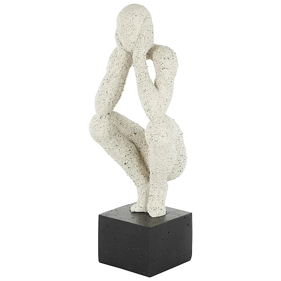 UMA Cream Polystone People Crouching Decorative Sculpture with Black Square Base, 6 x 5 x 16 | 13225