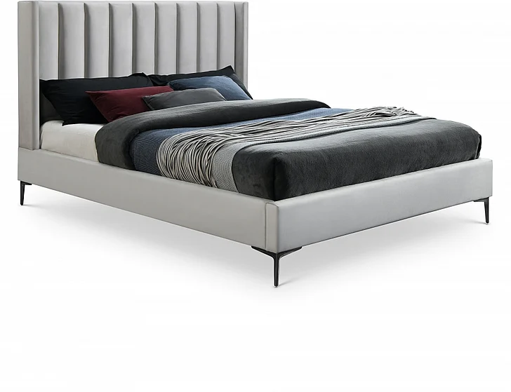 Meridian Nadia Velvet Queen Bed in Cream Velvet NadiaCream-Q