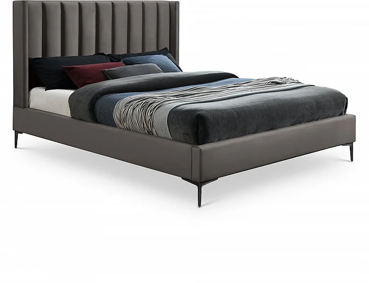 Meridian Nadia Velvet Full Bed in Grey Velvet NadiaGrey-F