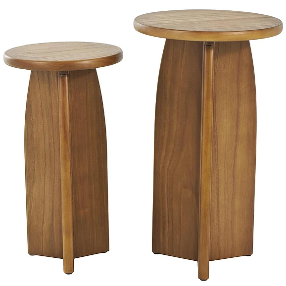 UMA Brown Wood Pedestal Side End Accent Table, Set of 2 24, 21H | 13282