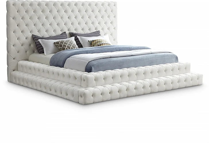 Meridian Revel Velvet King Bed in Cream Velvet RevelCream-K