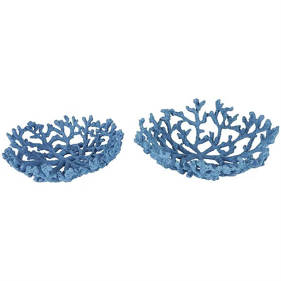 UMA Blue Resin Coral Textured Decorative Bowl, (Set of 2) 13, 12W | 13307
