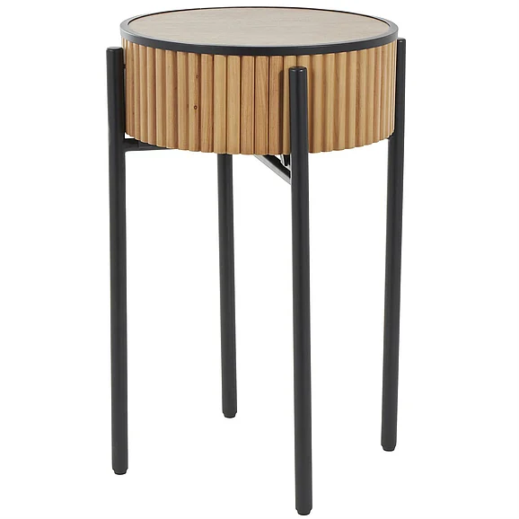 UMA Brown Wood Handmade Slatted Side End Accent Table with Black Legs, 18 x 18 x 27 | 13316