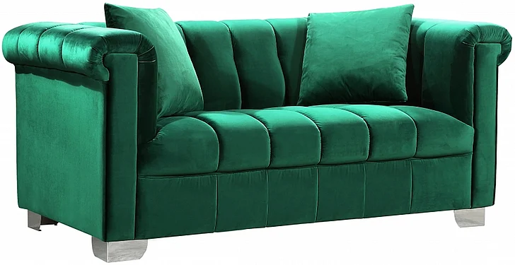 Meridian Kayla Velvet Loveseat in Green 615Green-L