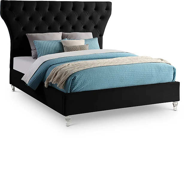 Meridian Kira Velvet Queen Bed in Black Velvet KiraBlack-Q