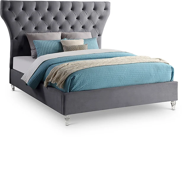 Meridian Kira Velvet King Bed in Grey Velvet KiraGrey-K