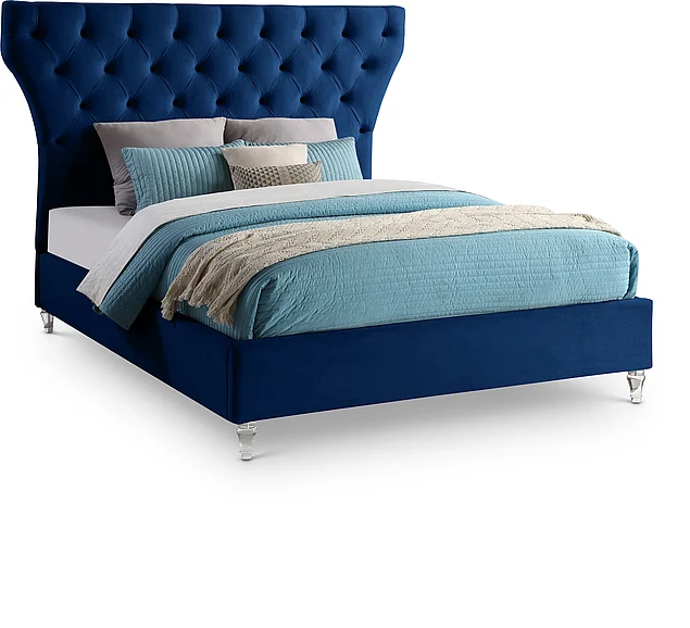 Meridian Kira Velvet Queen Bed in Navy Velvet KiraNavy-Q