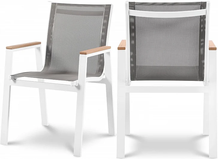Meridian Nizuc Outdoor Patio Dining Chair in Grey Mesh Water Resistant Fabric 365Grey-AC