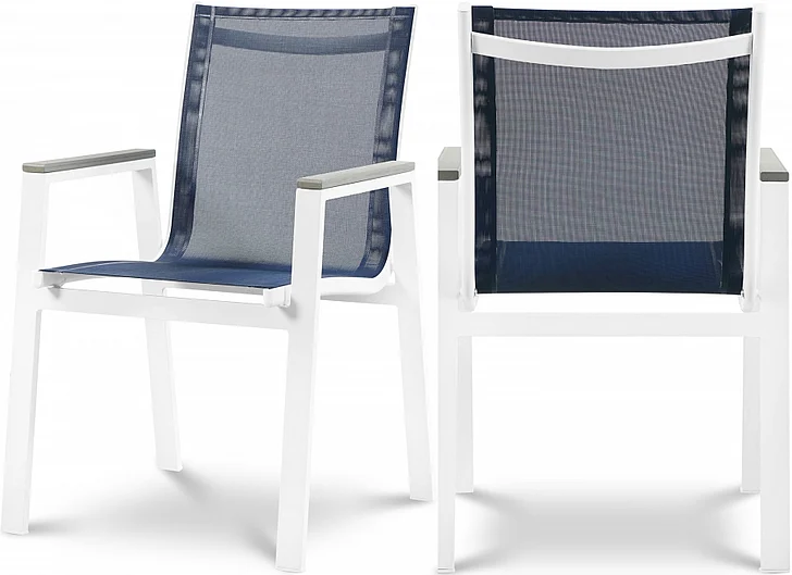 Meridian Nizuc Outdoor Patio Dining Chair in Navy Mesh Water Resistant Fabric 366Navy-AC