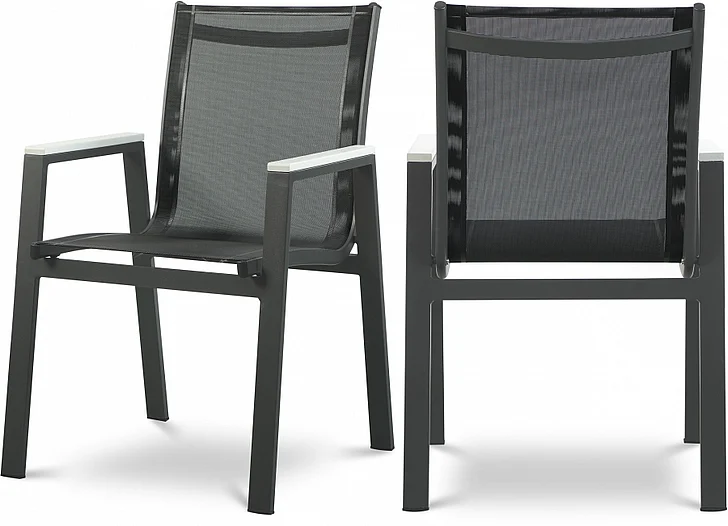 Meridian Nizuc Outdoor Patio Dining Chair in Black Mesh Water Resistant Fabric 367Black-AC