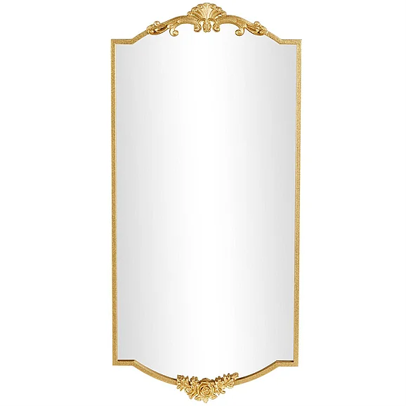 UMA Gold Metal Floral Room Wall Mirror with Floral Embellishments, 20" x 1" x 42" | 13375