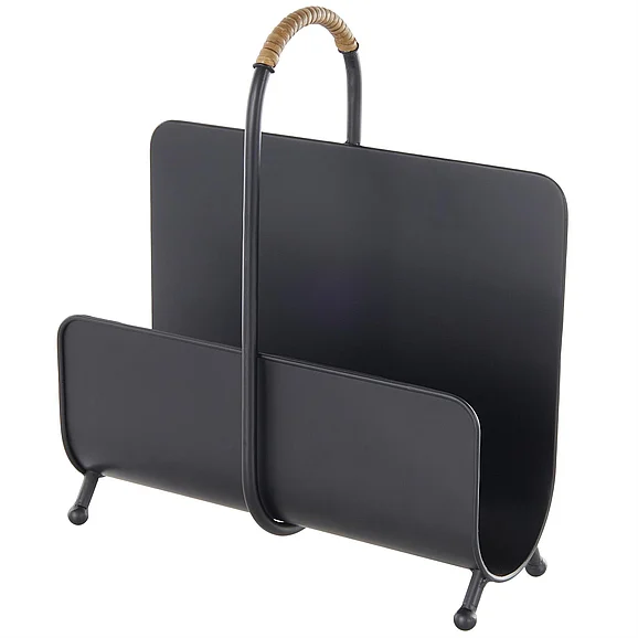 UMA Black Metal Modern Decorative Magazine Holder with Loop Shaped Handle, 13" x 5" x 15" | 13380