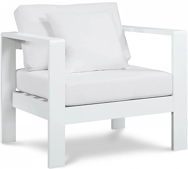 Meridian Nizuc Outdoor Patio Aluminum Modular Arm Chair in White Water Resistant Fabric 375White-Chair
