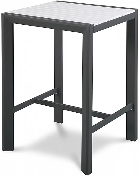 Meridian Nizuc Outdoor Patio Aluminum Bar Table in White Plastic Wood Accent Paneling 381-T