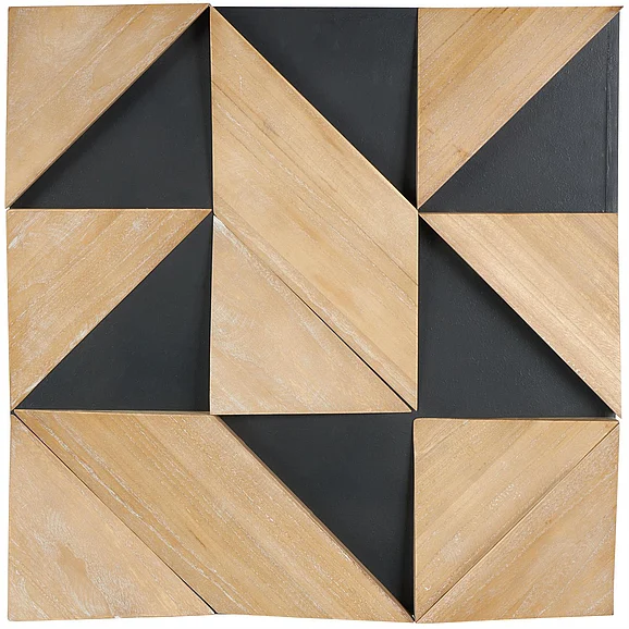 UMA Brown Wood Geometric Dimensional Triangle Home Wall Decor with Black Backing, 31" x 3" x 31" | 13404