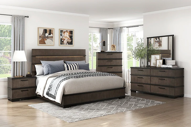 Homelegance Acworth 2pc Panel Bedrooms Set in Brownish-Gray and Black