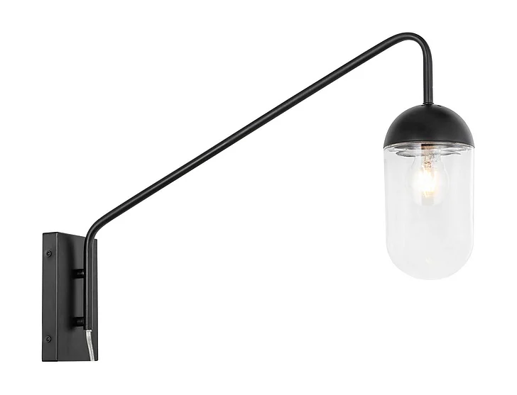 Elegant Kace 1 Light Black and Clear Glass Wall Sconce LD6174BK CLOSEOUT