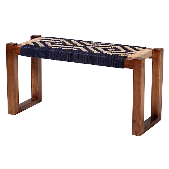bali & pari Prunella Bohemian Two-Tone Navy Blue and Natural Brown and Accent Bench 13460