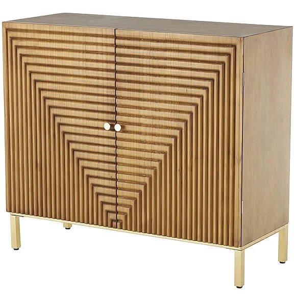 UMA Brown Wood Geometric Carved Square Room Cabinet with Gold Accents, 36 x 16 x 32 | 13465