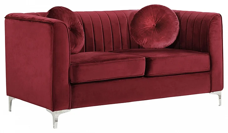 Meridian Isabelle Velvet Loveseat in Burgundy 612Burg-L