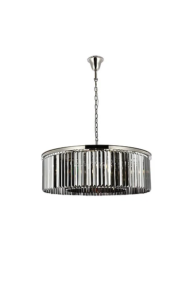 Elegant Sydney 10 Light Polished Nickel Chandelier Silver Shade (Grey) Royal Cut Crystal 1238G43PN-SS/RC