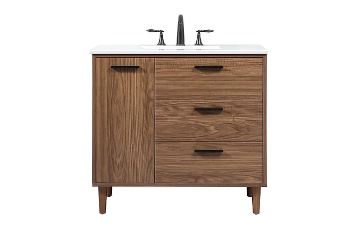 Elegant 36 In. Single Bathroom Vanity in Walnut Brown VF47036WB