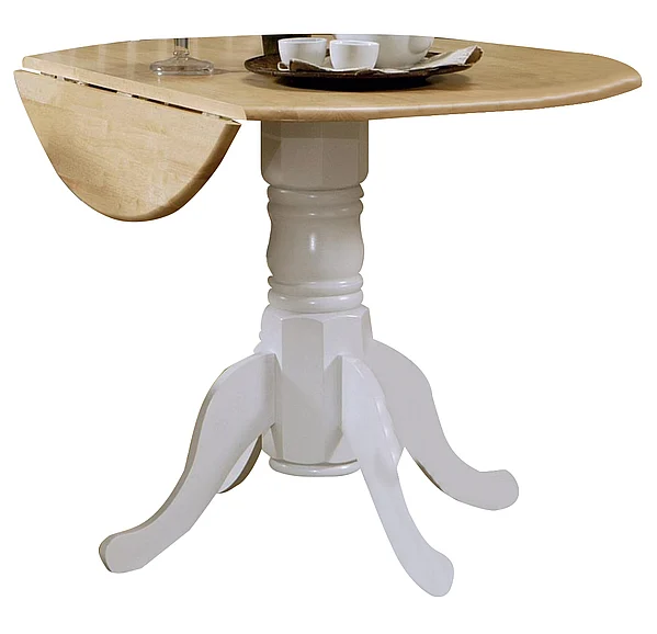 Coaster Round Drop Leaf Dining Table in White and Natural Finish 4241