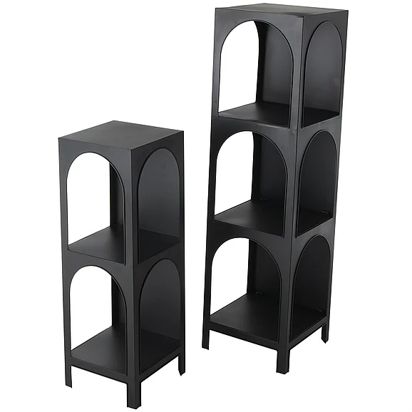 UMA Black Metal 2 and 3 Shelf Storage Shelving Unit with Arched Openings, Set of 2 47, 33H | 13569 CLOSEOUT