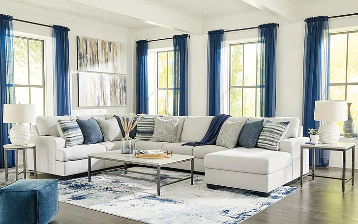 Lowder 4-Piece Sectional with RAF Chaise Set in Stone