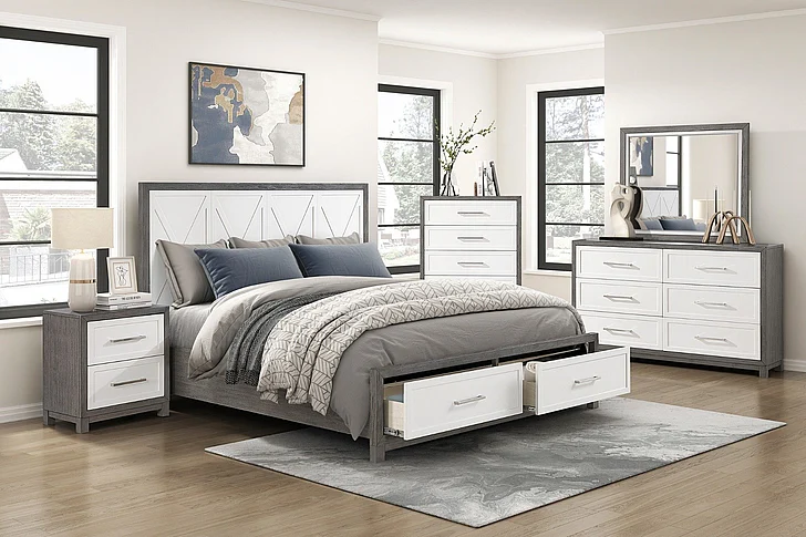 Homelegance Rowan 2pc Storage Bedrooms Set in Ivory and Gray