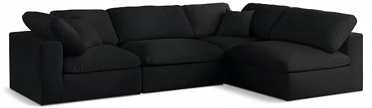 Meridian Serene Linen Textured Fabric Deluxe Comfort Modular Sectional in Black Linen Textured Fabric 601Black-Sec4B
