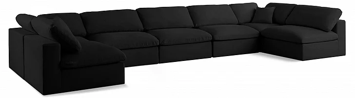 Meridian Serene Linen Textured Fabric Deluxe Comfort Modular Sectional in Black Linen Textured Fabric 601Black-Sec7B