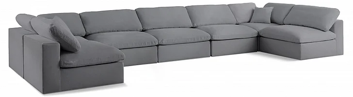 Meridian Serene Linen Textured Fabric Deluxe Comfort Modular Sectional in Grey Linen Textured Fabric 601Grey-Sec7B