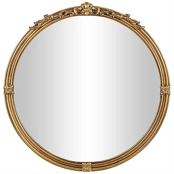 UMA Gold Metal Scroll Layered Frame Room Wall Mirror with Floral Accents, 37 x 1 x 36 | 13692