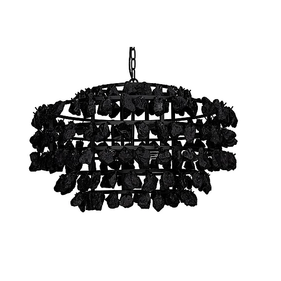Noir Furniture Vulcan Chandelier in Black Steel with Black Glass LAMP778MTB