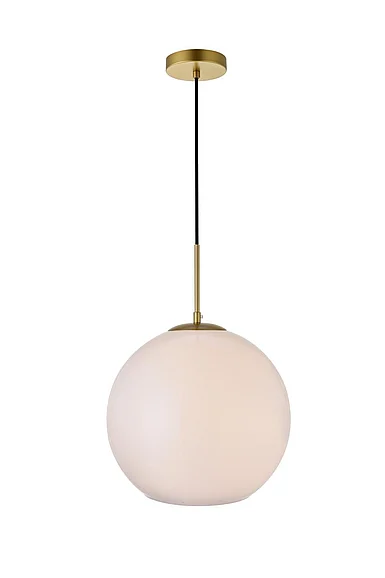 Elegant Baxter 1 Light Brass Pendant with Frosted White Glass LD2217BR